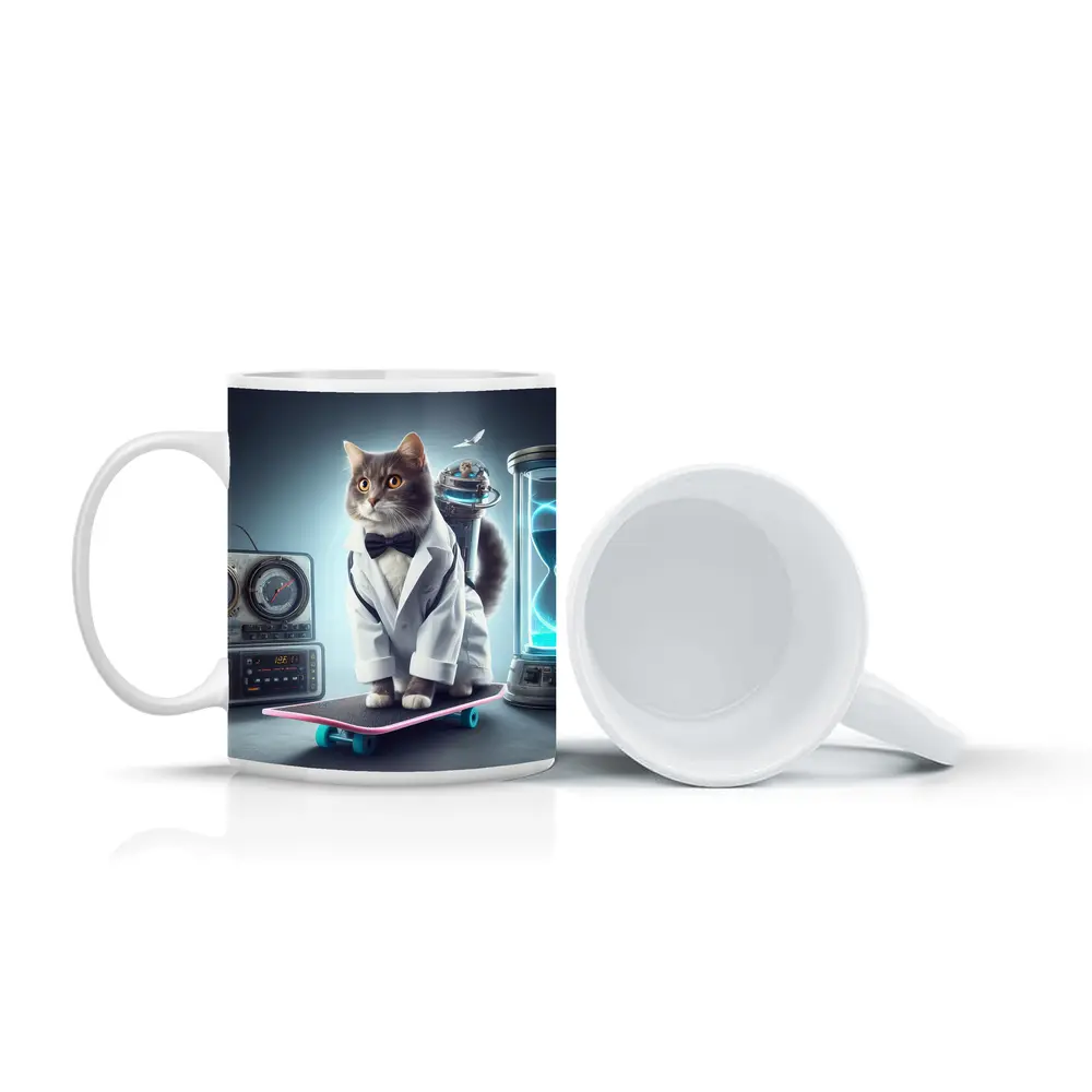 Scientist Cat On Skateboard Time Travel – Mugs