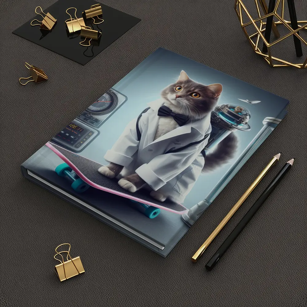 Scientist Cat On Skateboard Time Travel – Notebooks