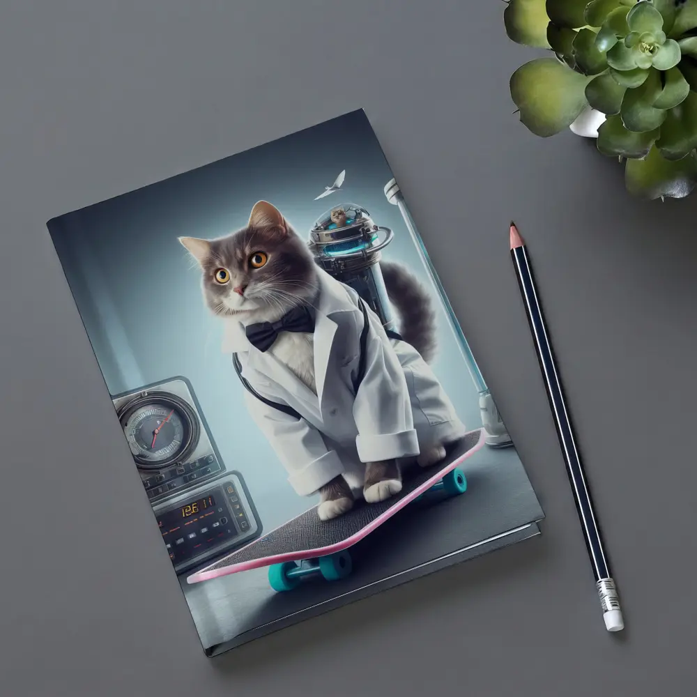Scientist Cat On Skateboard Time Travel – Notebooks