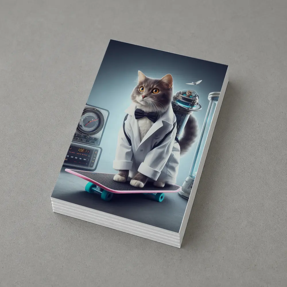Scientist Cat On Skateboard Time Travel – Postcards