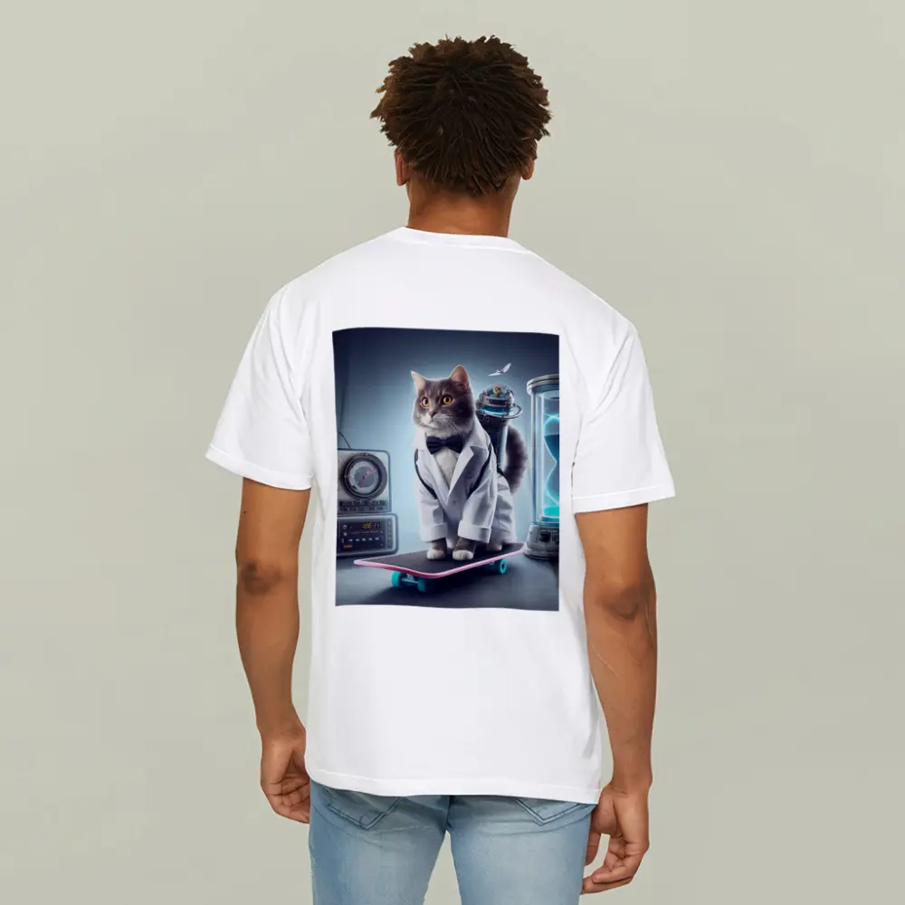 Scientist Cat On Skateboard Time Travel – T-Shirts