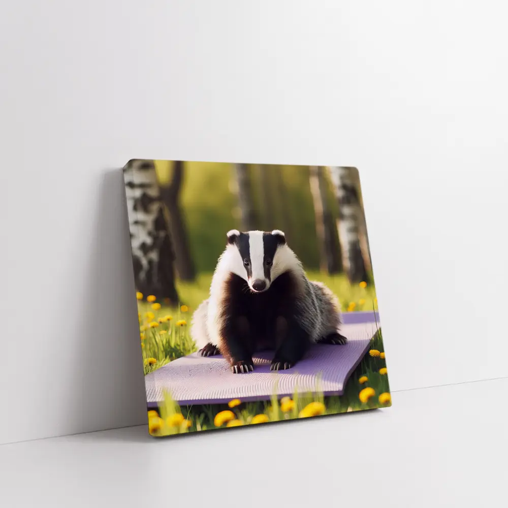 Badger on Yoga Mat Spring Meadow – Wall Art