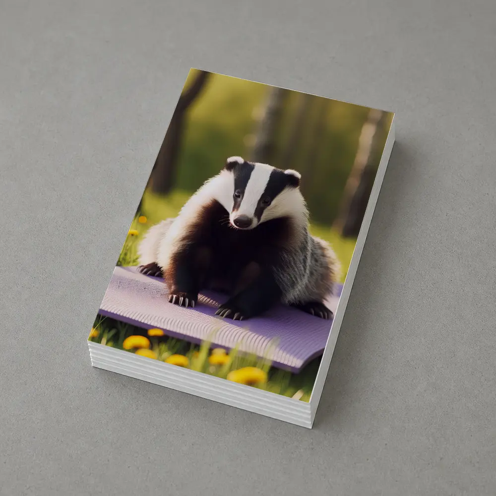 Badger on Yoga Mat Spring Meadow – Postcards