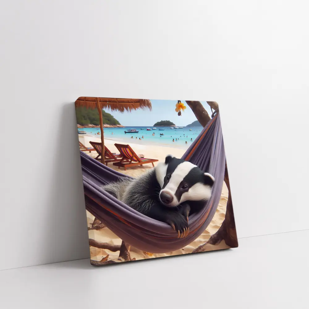 Badger Relaxing in Hammock Beach Scene – Wall Art