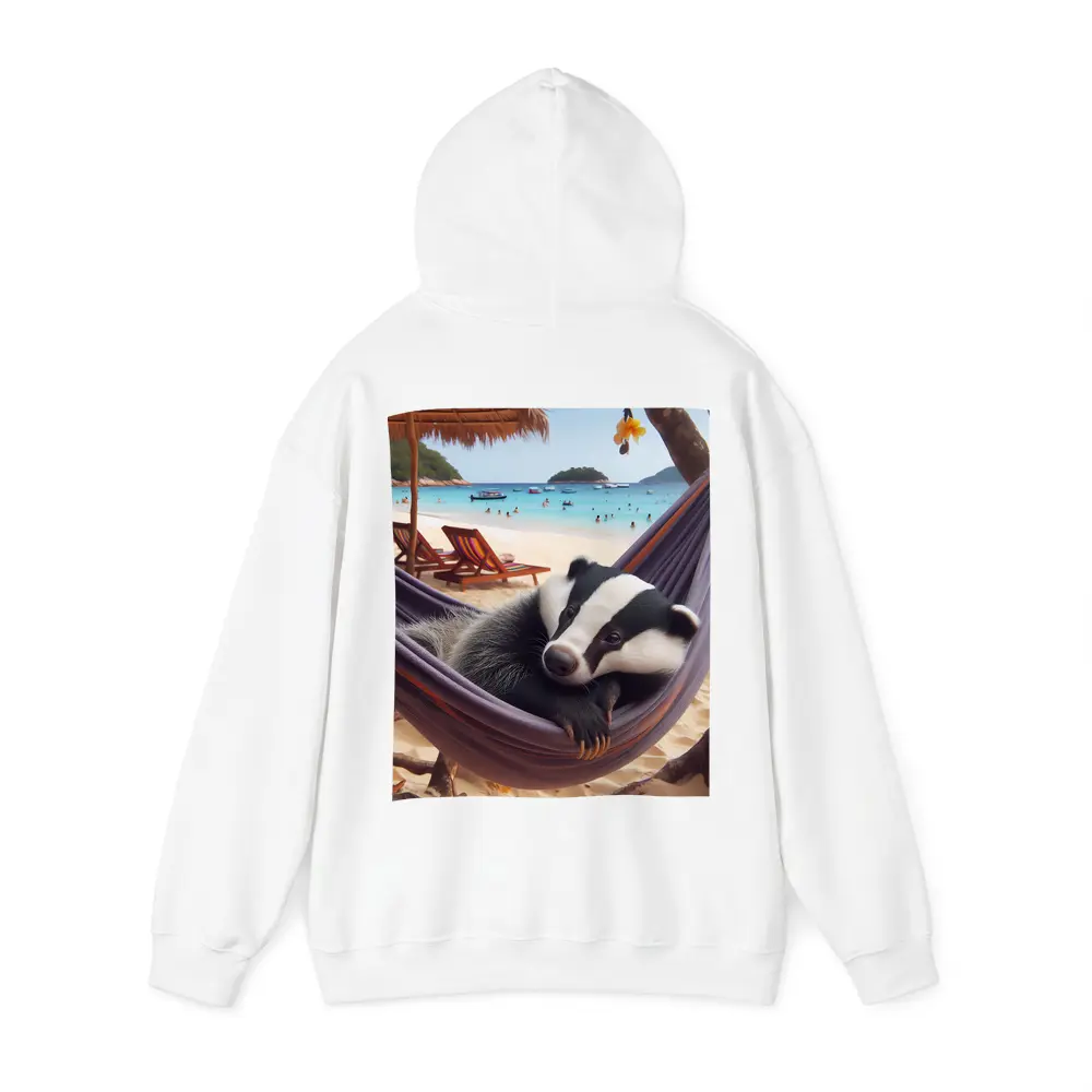 Badger Relaxing in Hammock Beach Scene – Hoodies