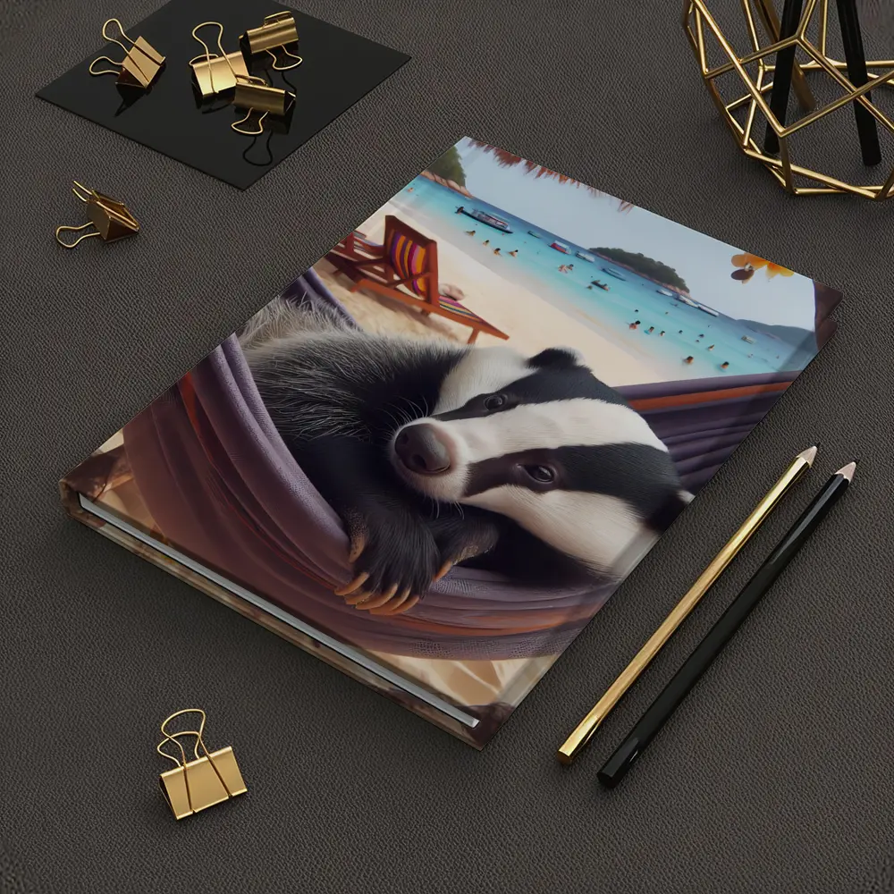 Badger Relaxing in Hammock Beach Scene – Notebooks
