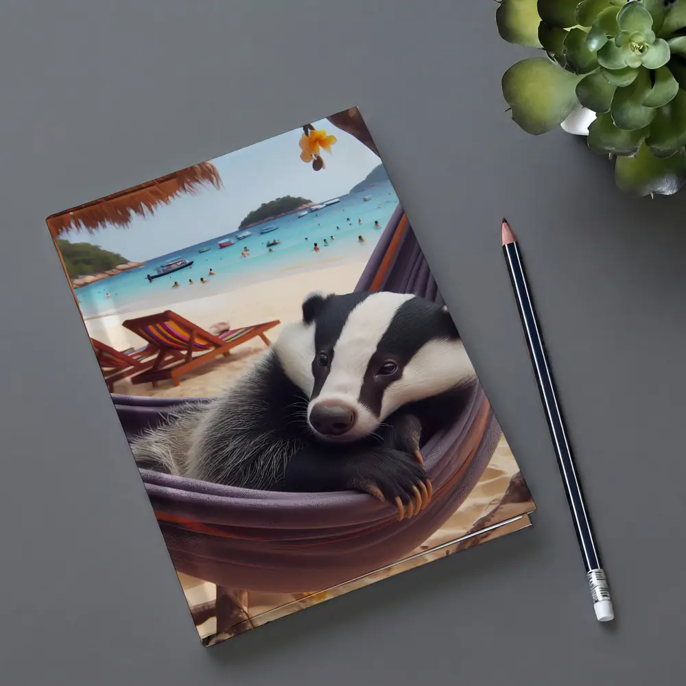 Badger Relaxing in Hammock Beach Scene – Notebooks