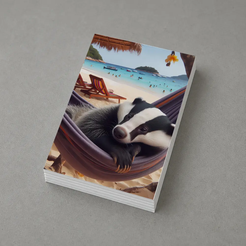 Badger Relaxing in Hammock Beach Scene – Postcards