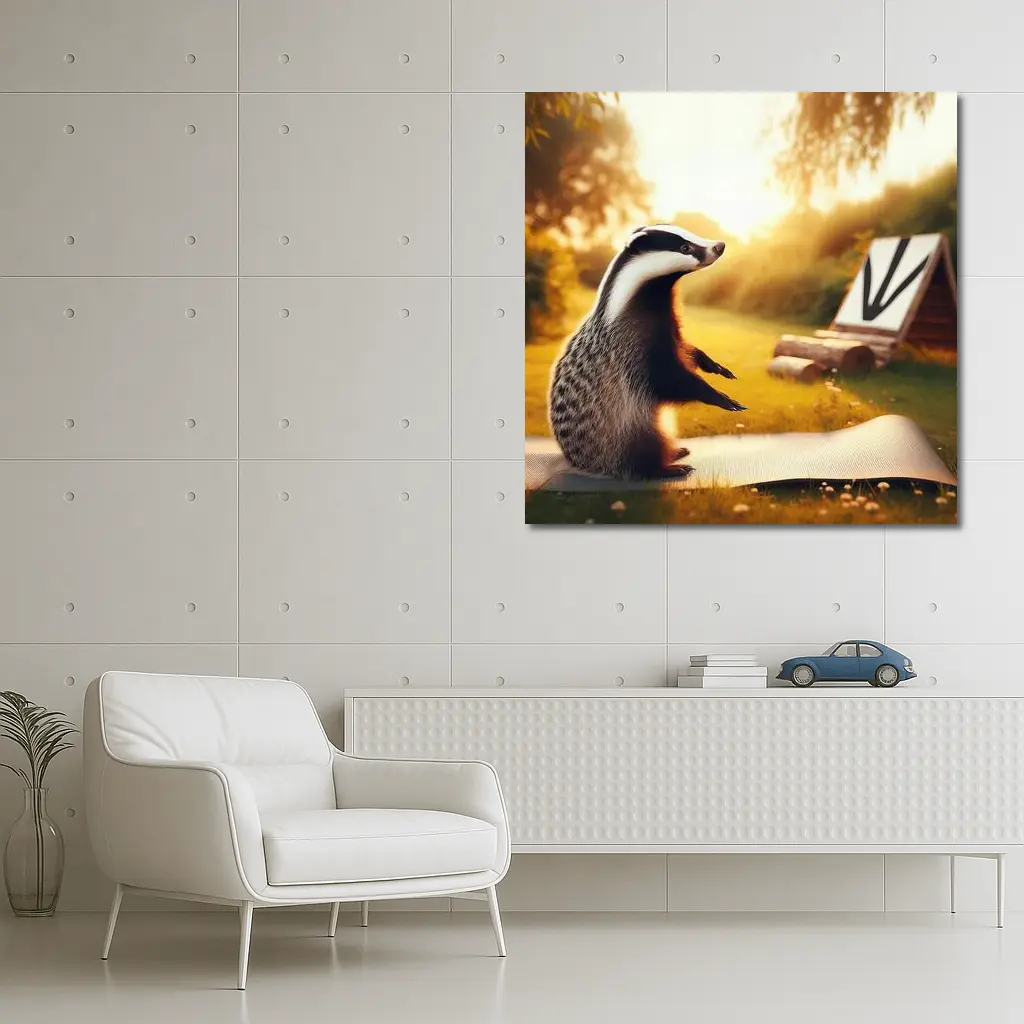 Badger Doing Yoga On Garden Mat – Wall Art