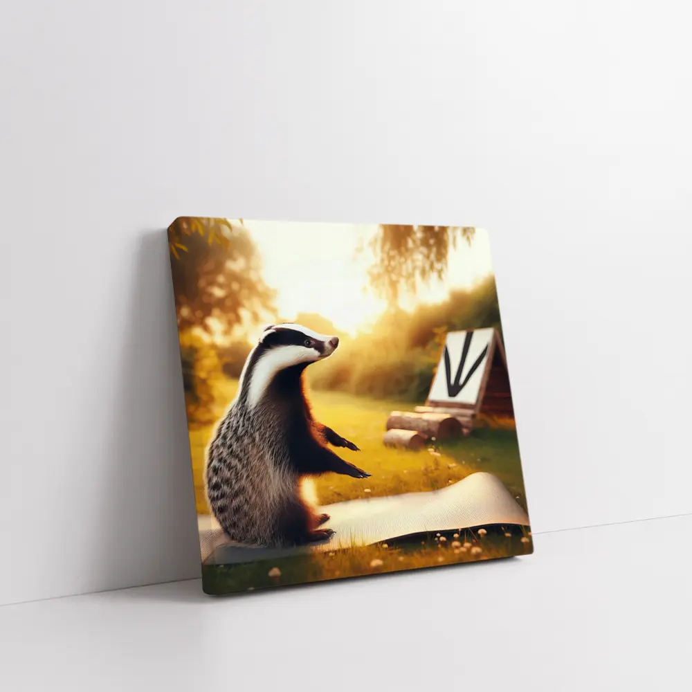 Badger Doing Yoga On Garden Mat – Wall Art