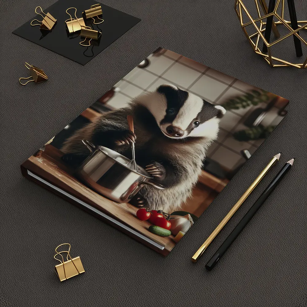 Badger Cooking in Cozy Kitchen Scene – Notebooks