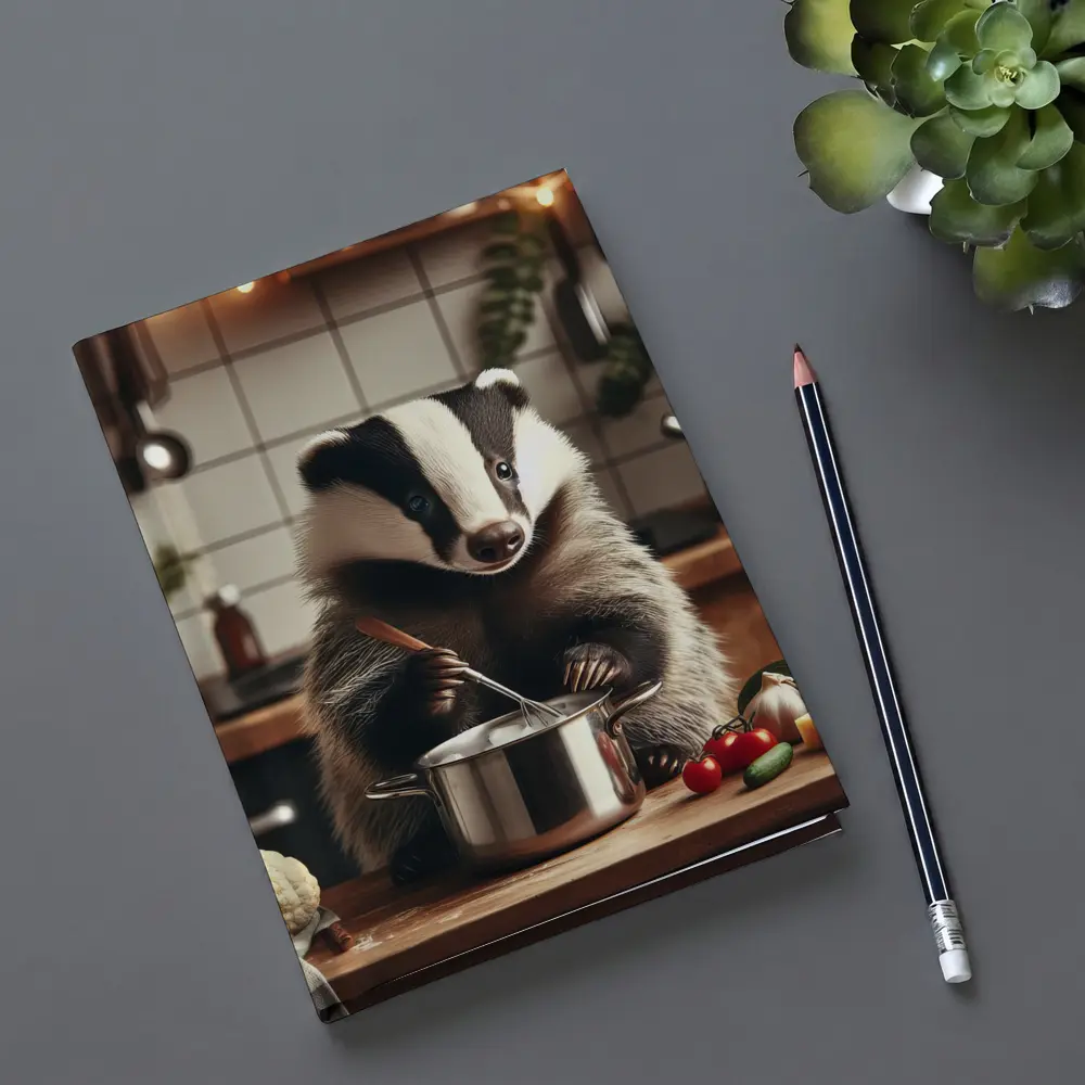 Badger Cooking in Cozy Kitchen Scene – Notebooks