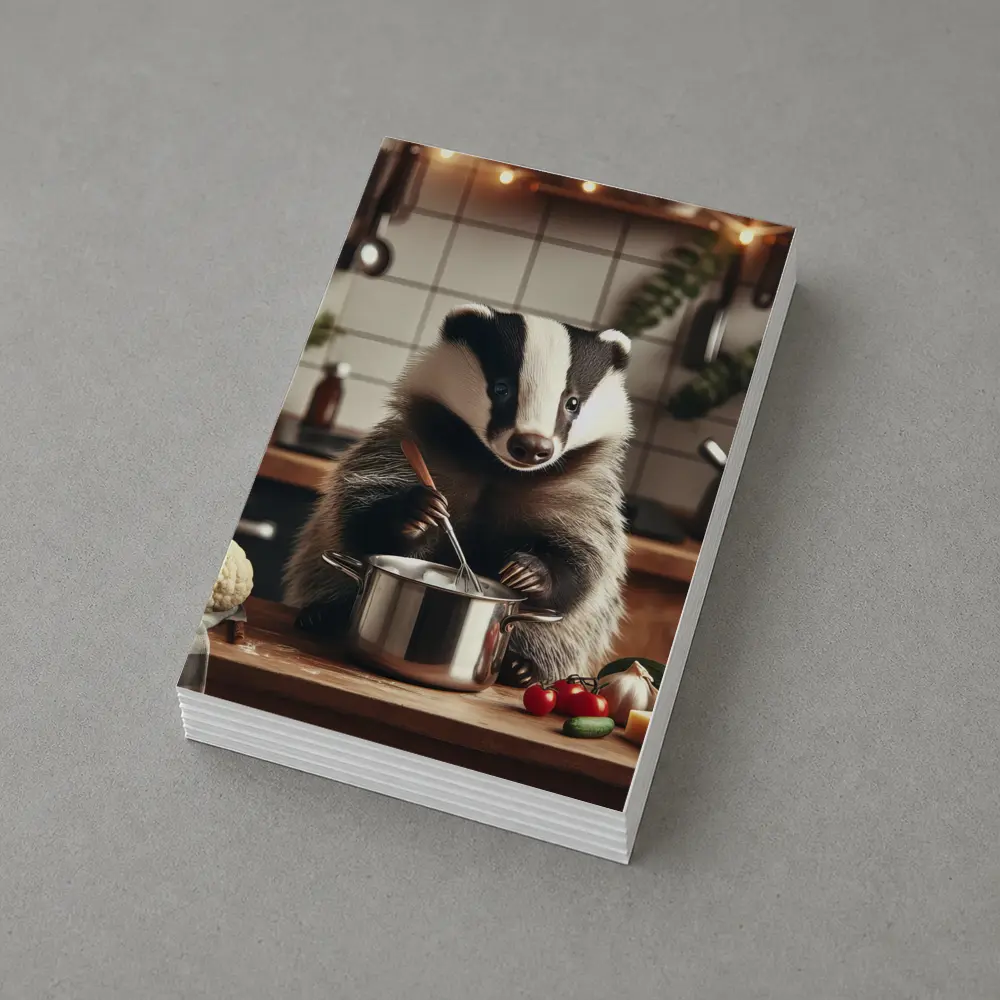 Badger Cooking in Cozy Kitchen Scene – Postcards