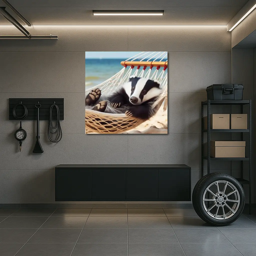 Badger Relaxing in Hammock Beach Scene – Wall Art