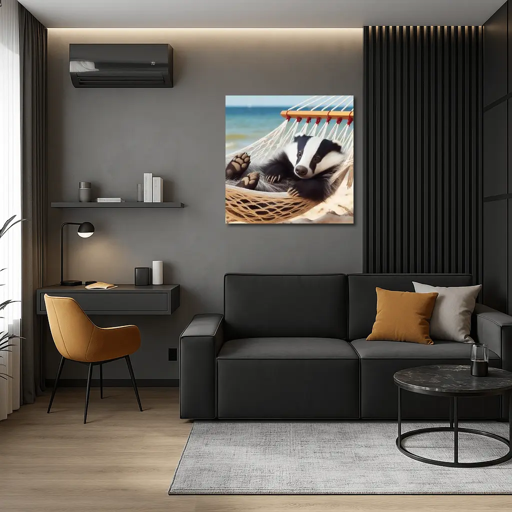 Badger Relaxing in Hammock Beach Scene – Wall Art