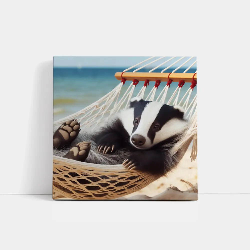Badger Relaxing in Hammock Beach Scene – Wall Art