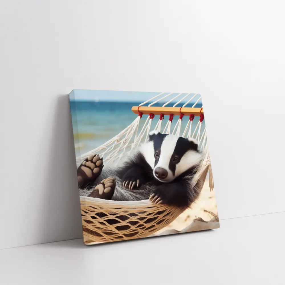 Badger Relaxing in Hammock Beach Scene – Wall Art