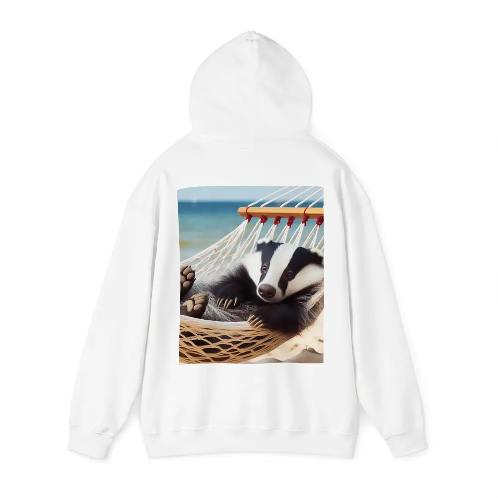 Badger Relaxing in Hammock Beach Scene – Hoodies