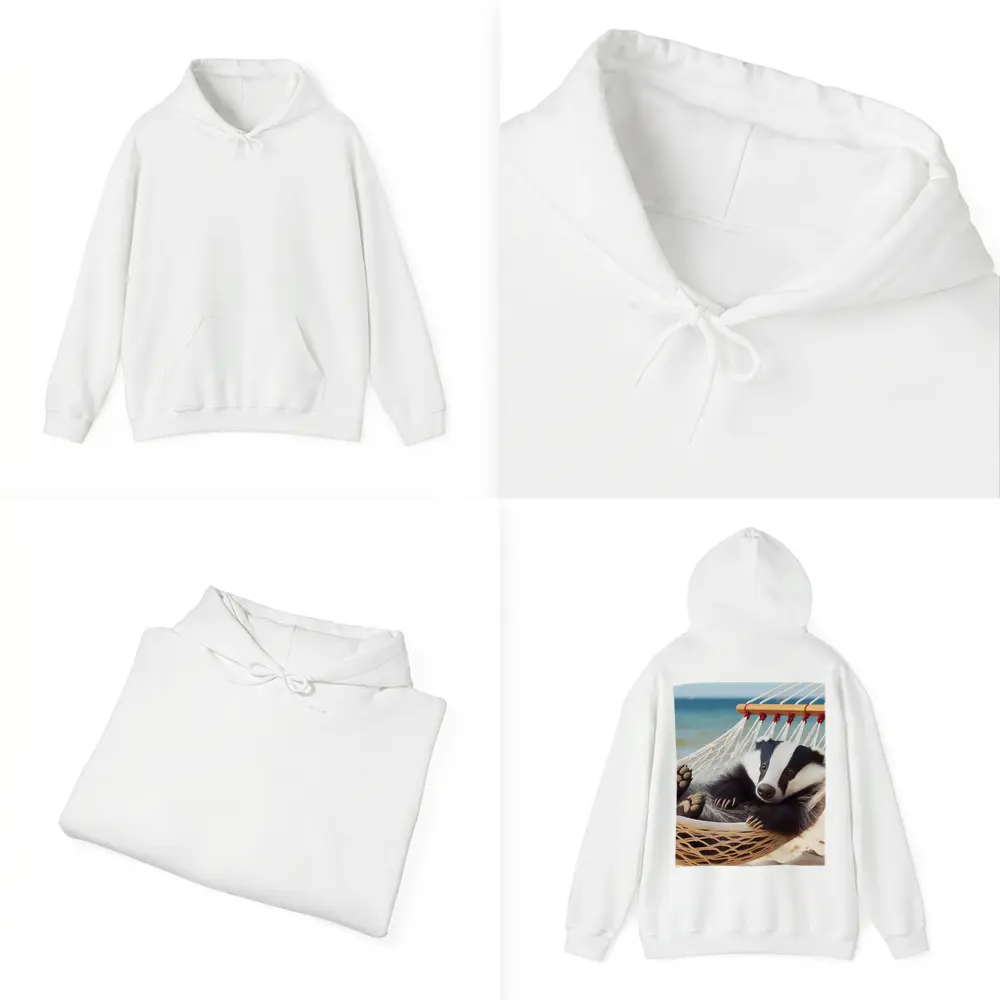 Badger Relaxing in Hammock Beach Scene – Hoodies