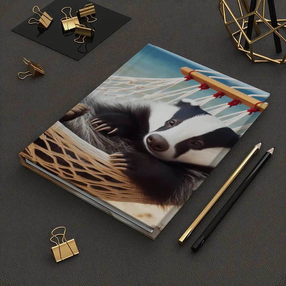 Badger Relaxing in Hammock Beach Scene – Notebooks