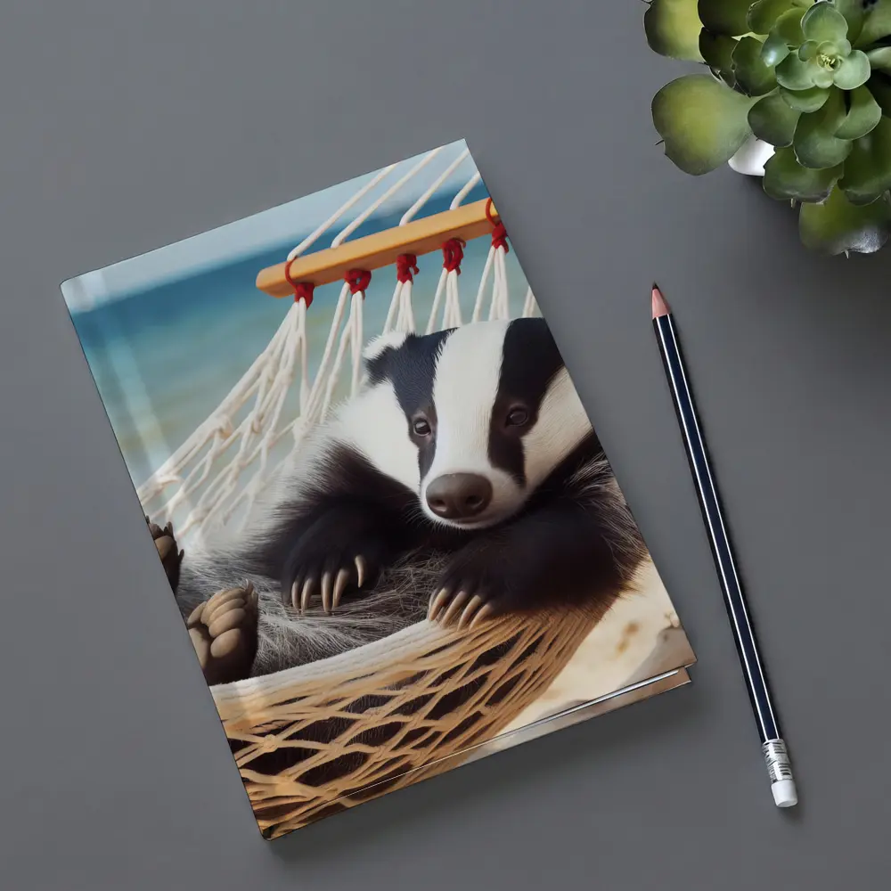 Badger Relaxing in Hammock Beach Scene – Notebooks