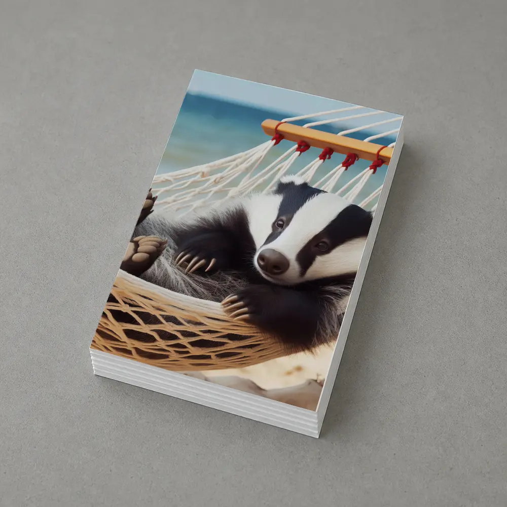 Badger Relaxing in Hammock Beach Scene – Postcards