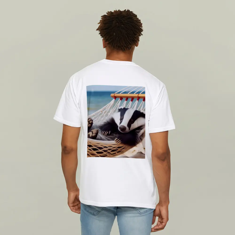 Badger Relaxing in Hammock Beach Scene – T-Shirts