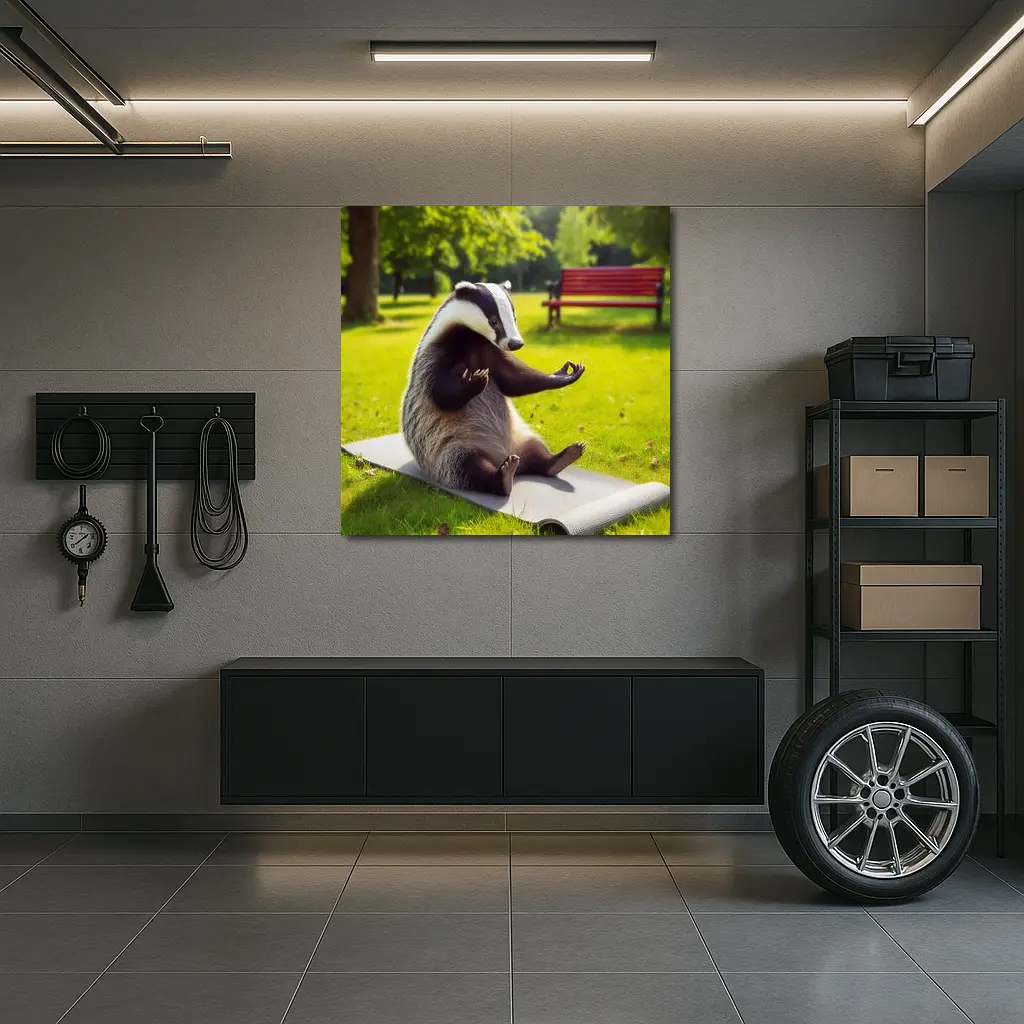 Badger Doing Yoga In Sunny Park – Wall Art