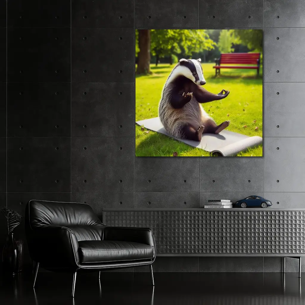 Badger Doing Yoga In Sunny Park – Wall Art
