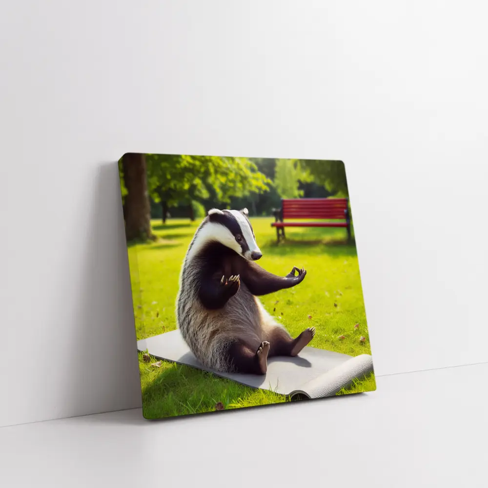 Badger Doing Yoga In Sunny Park – Wall Art