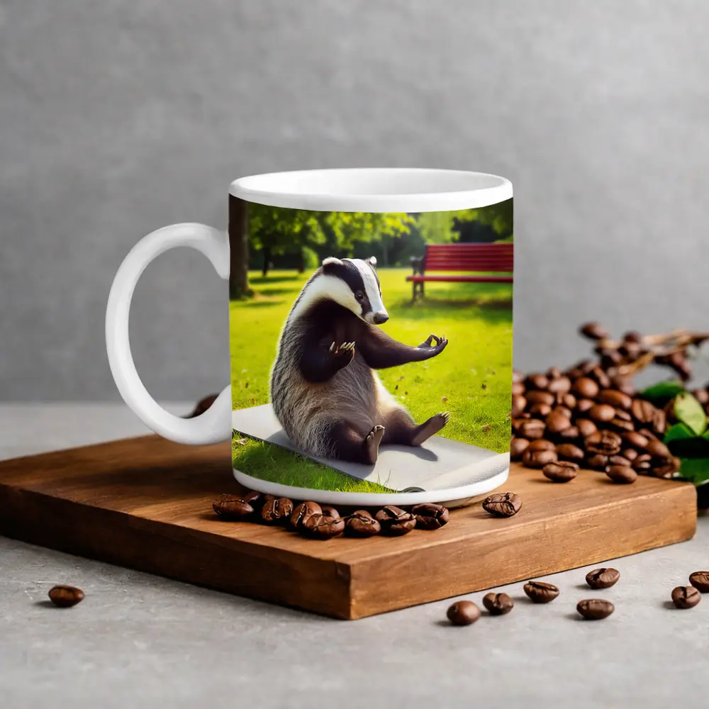 Badger Doing Yoga In Sunny Park – Mugs