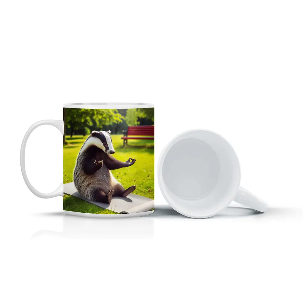 Badger Doing Yoga In Sunny Park – Mugs