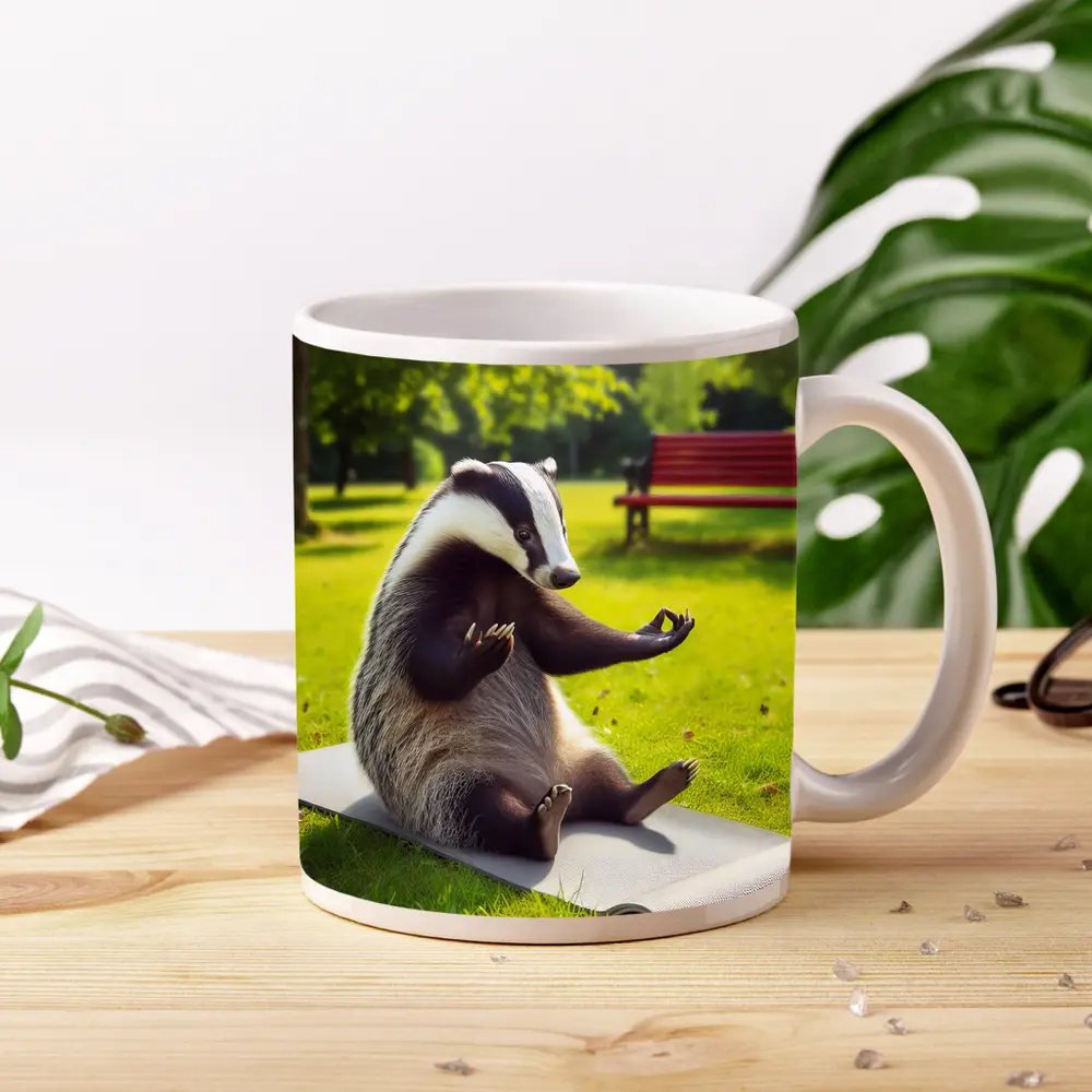 Badger Doing Yoga In Sunny Park – Mugs