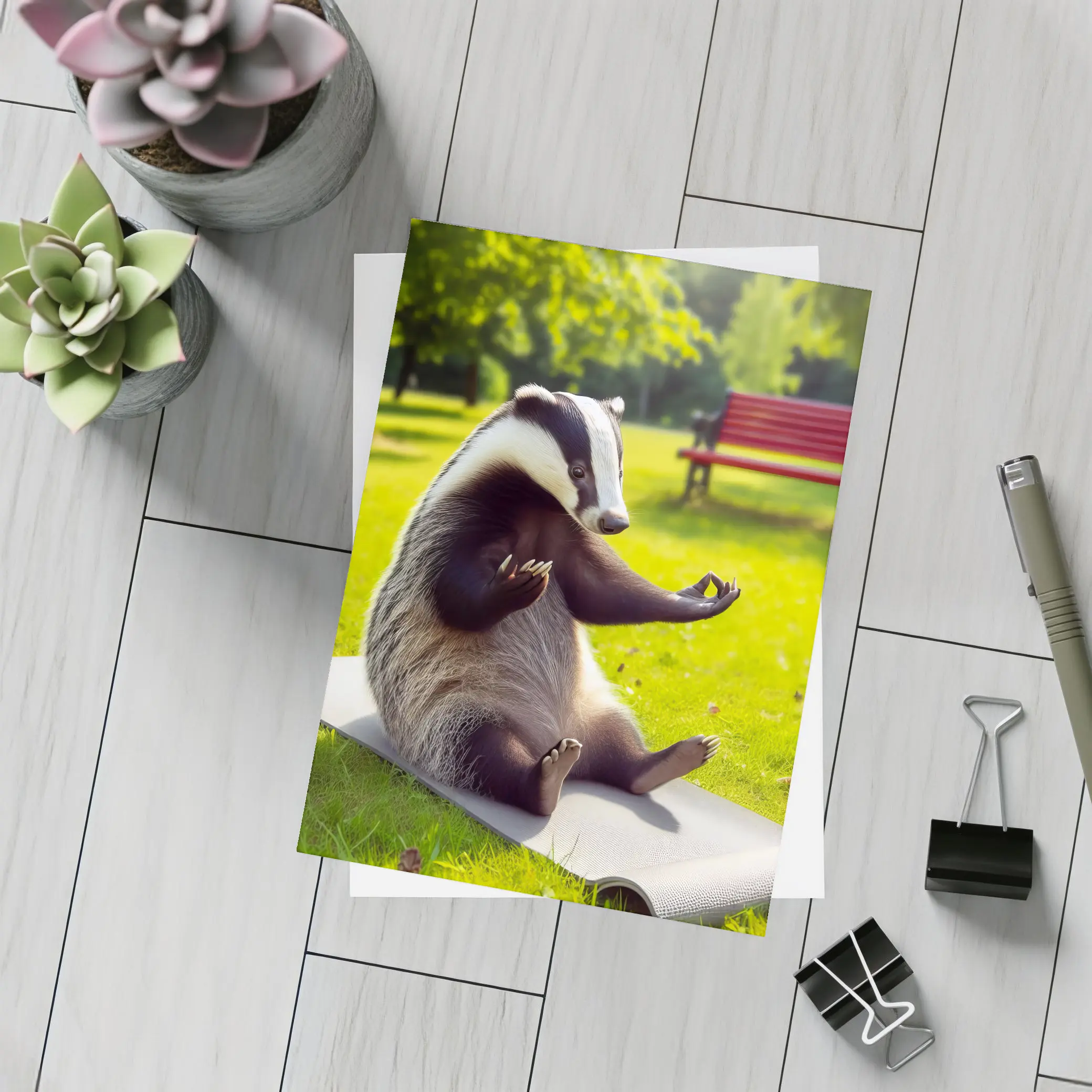 Badger Doing Yoga In Sunny Park – Postcards