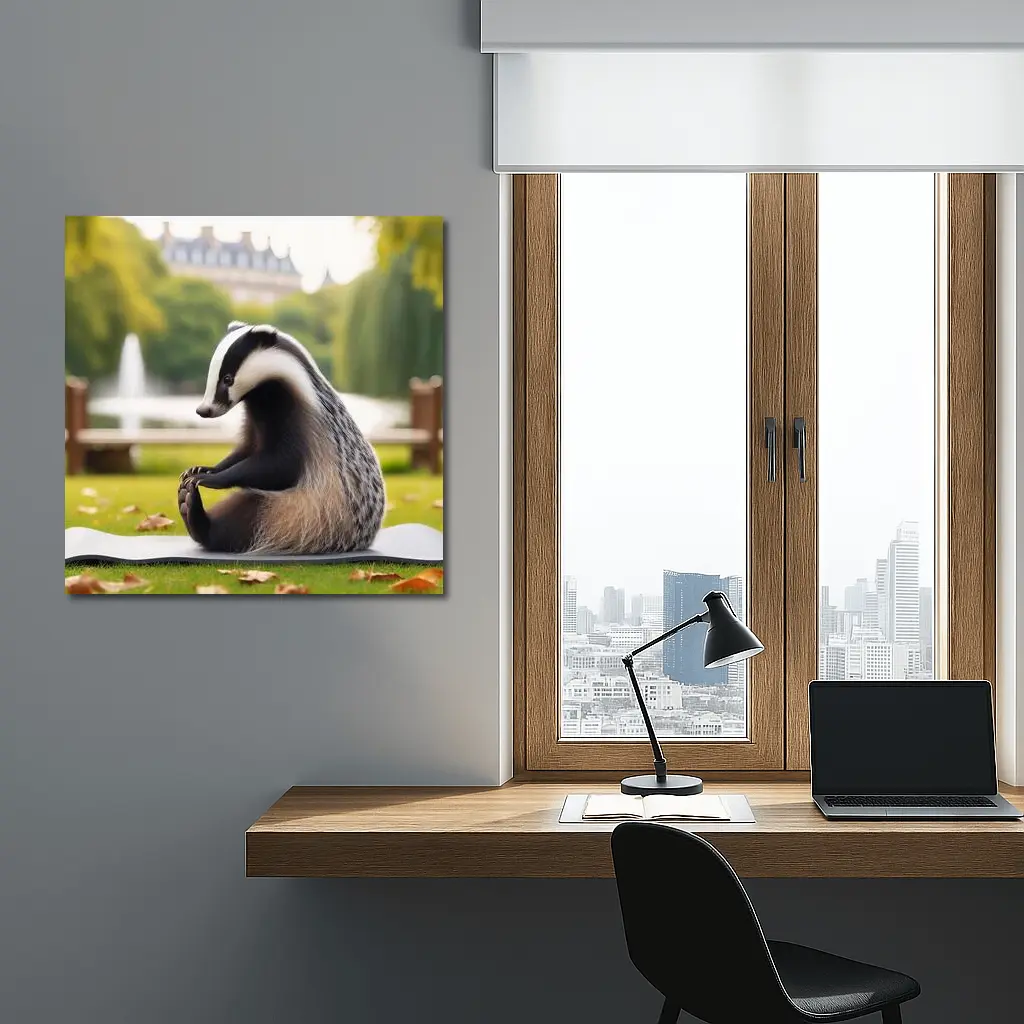 Badger Doing Yoga In Park – Wall Art