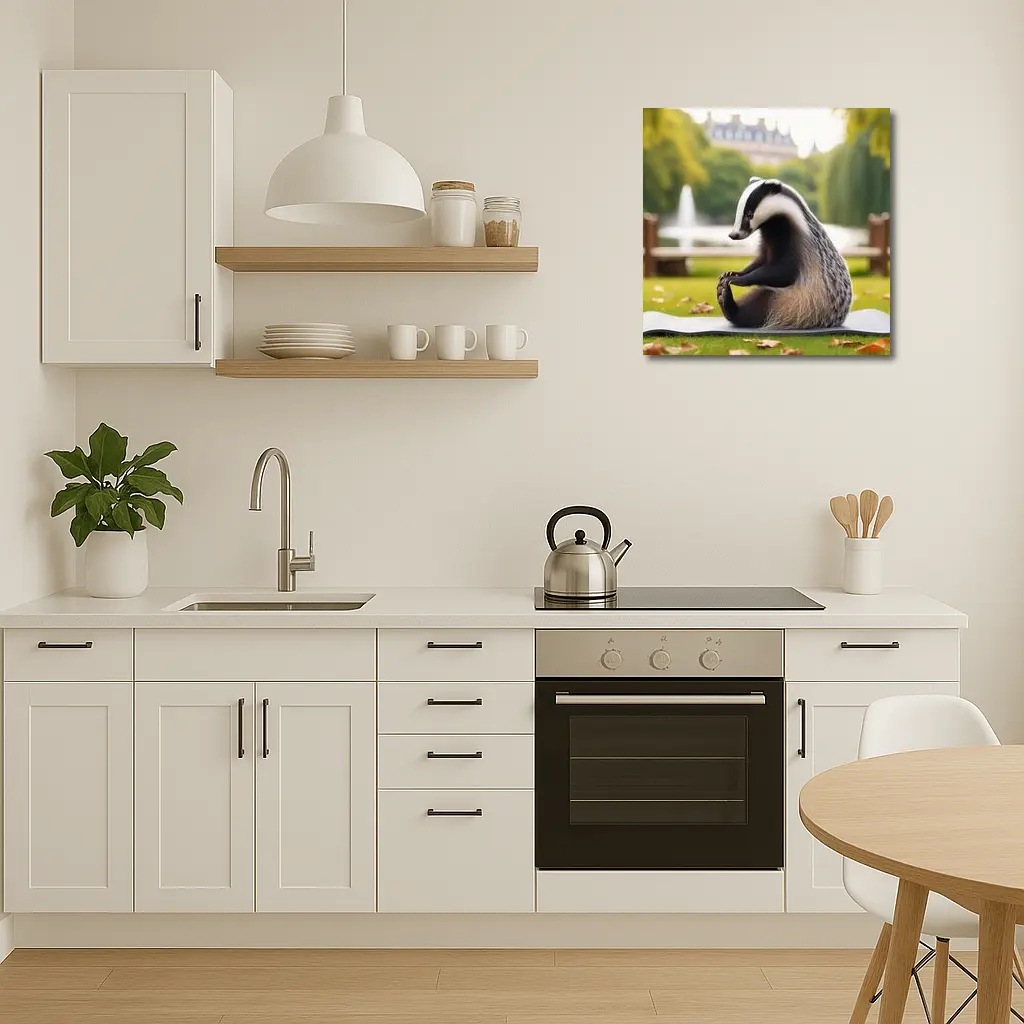 Badger Doing Yoga In Park – Wall Art