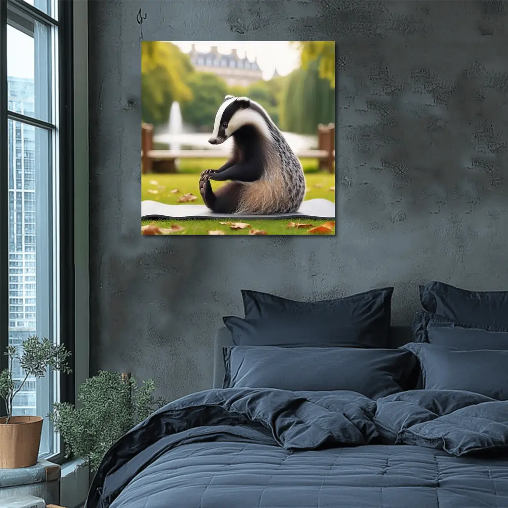 Badger Doing Yoga In Park – Wall Art