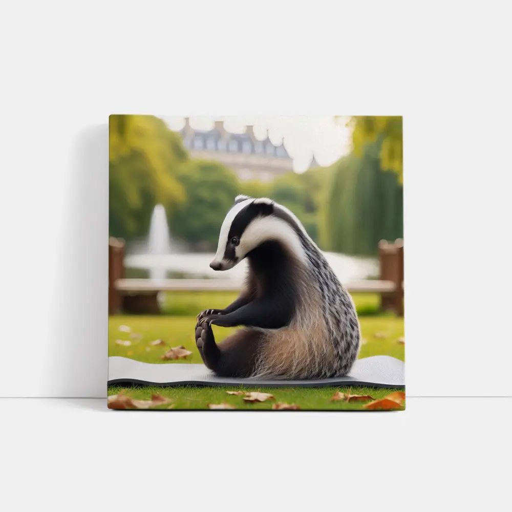 Badger Doing Yoga In Park – Wall Art