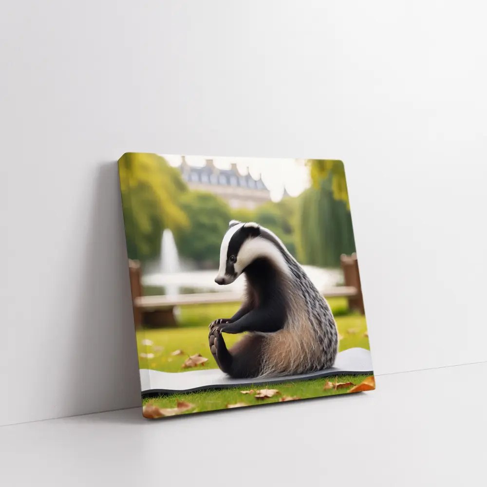 Badger Doing Yoga In Park – Wall Art