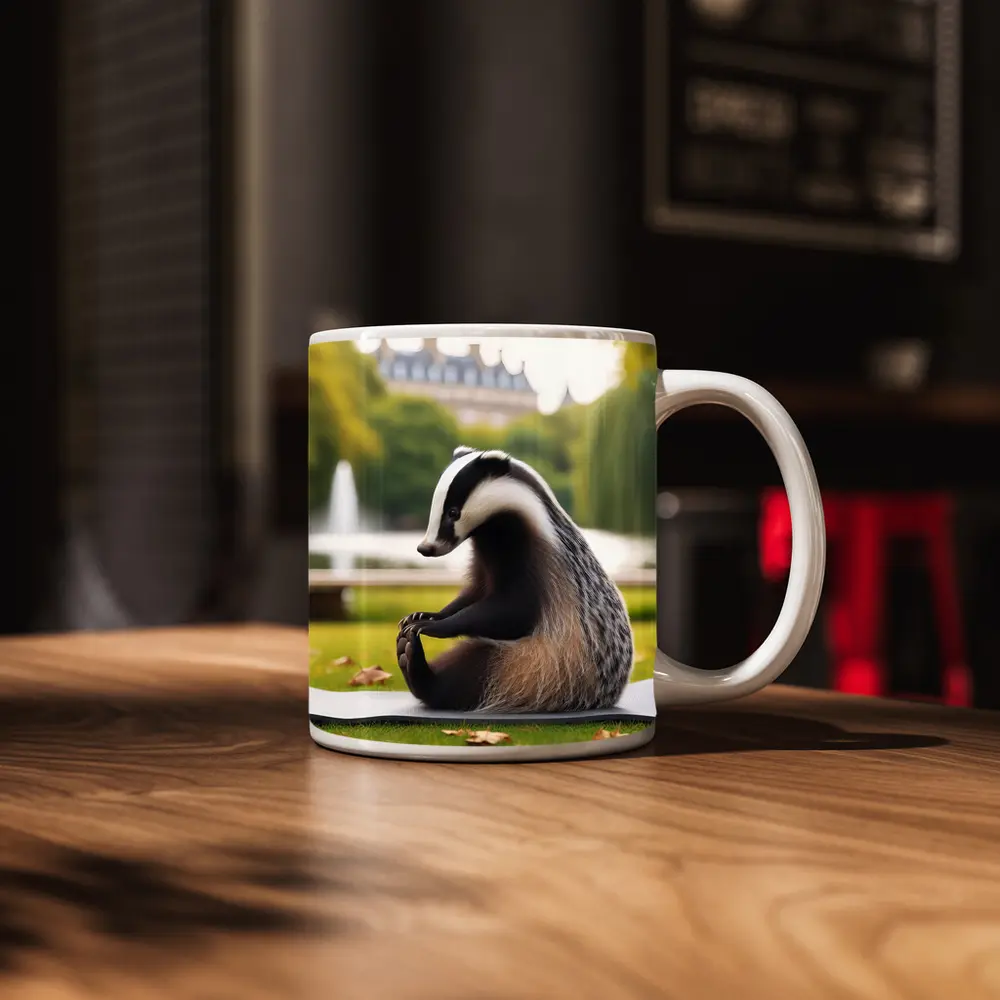 Badger Doing Yoga In Park – Mugs