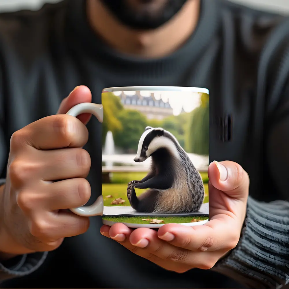Badger Doing Yoga In Park – Mugs