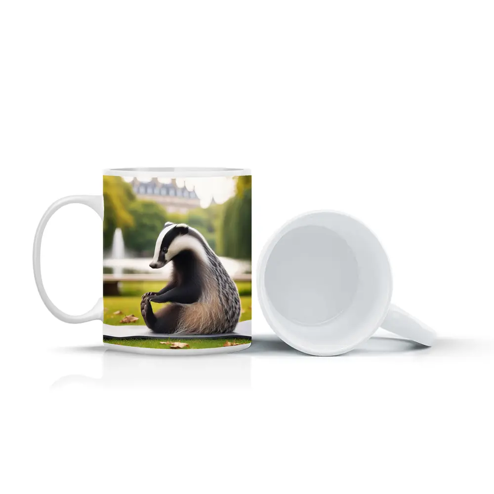 Badger Doing Yoga In Park – Mugs
