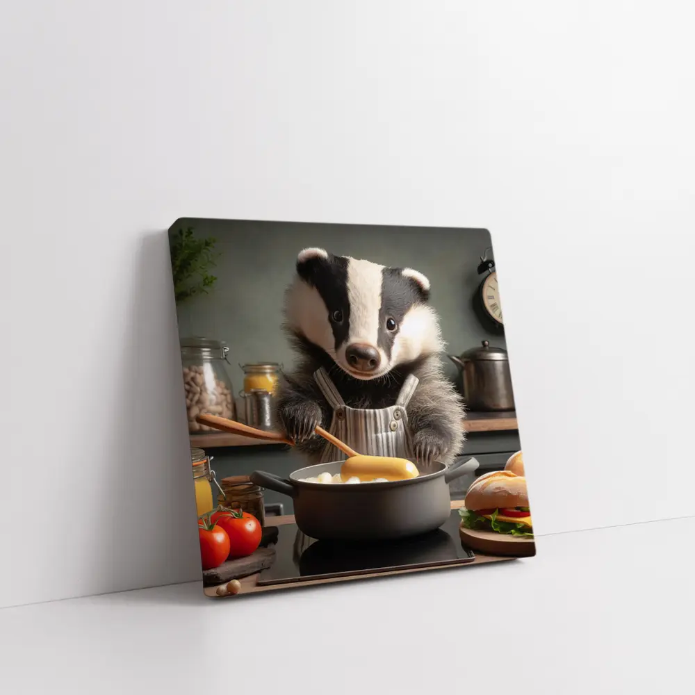 Badger Chef Cooking In Cozy Kitchen – Wall Art