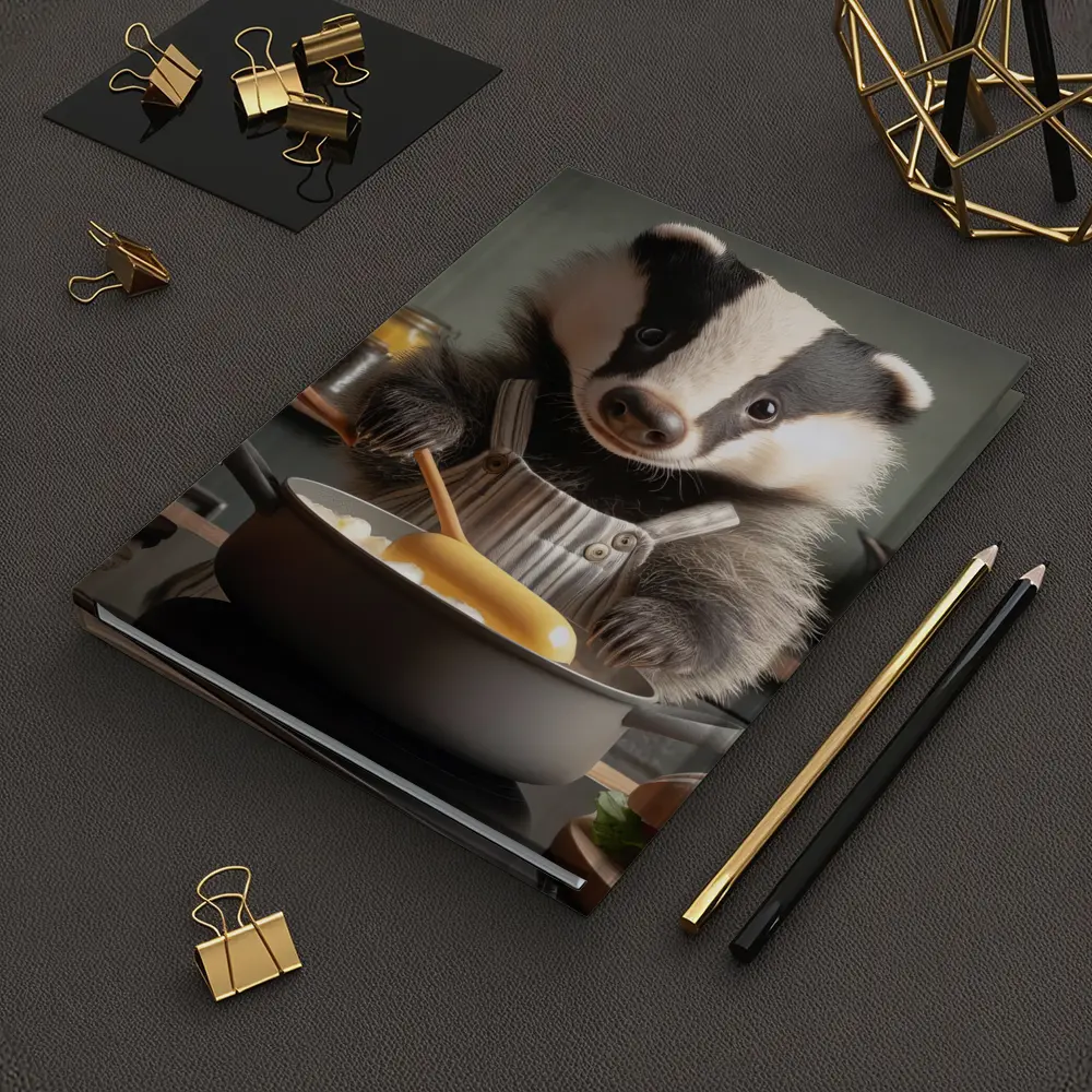 Badger Chef Cooking In Cozy Kitchen – Notebooks