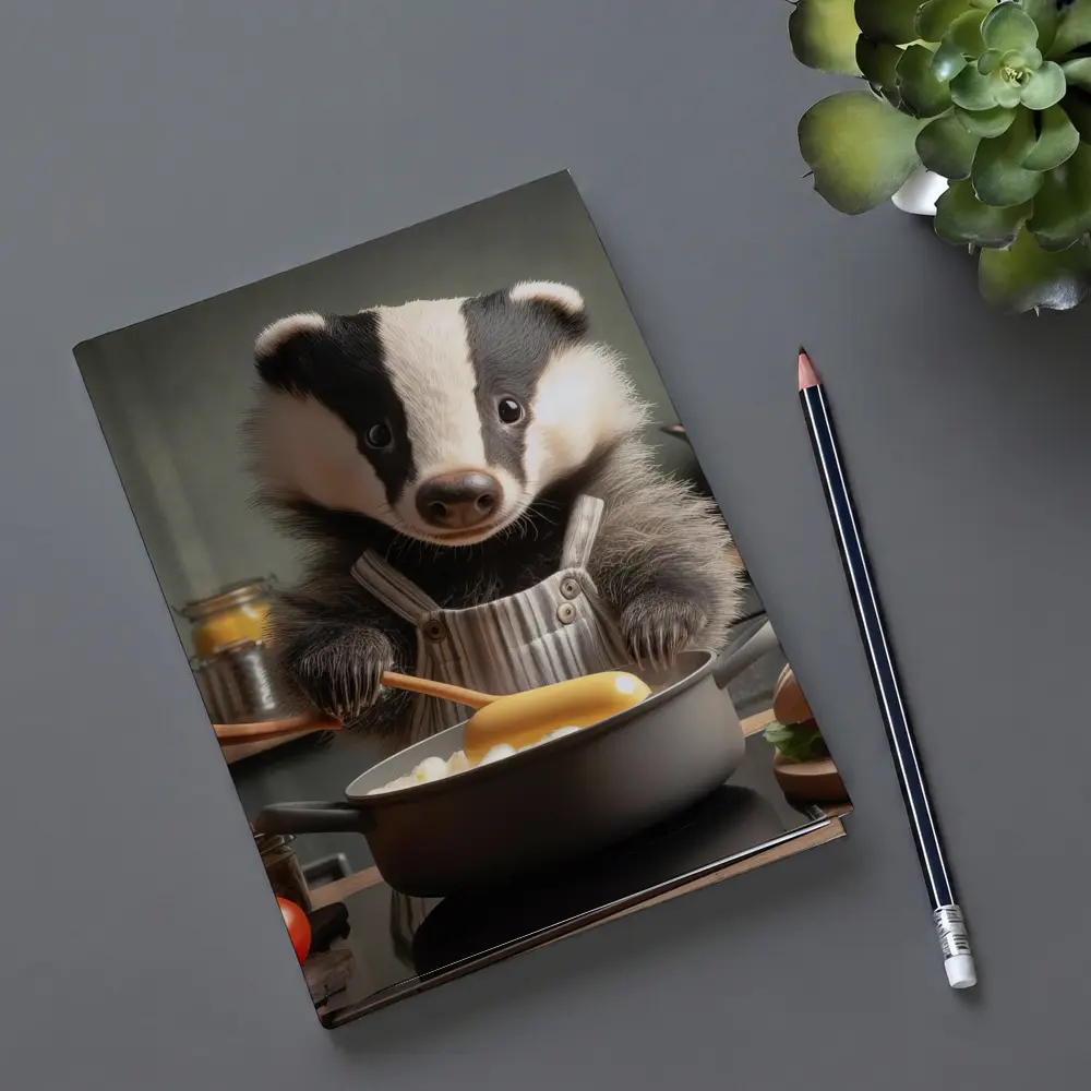 Badger Chef Cooking In Cozy Kitchen – Notebooks