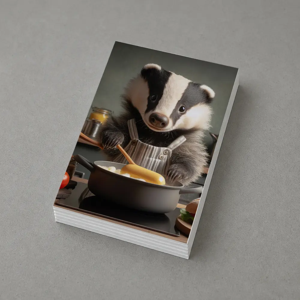 Badger Chef Cooking In Cozy Kitchen – Postcards