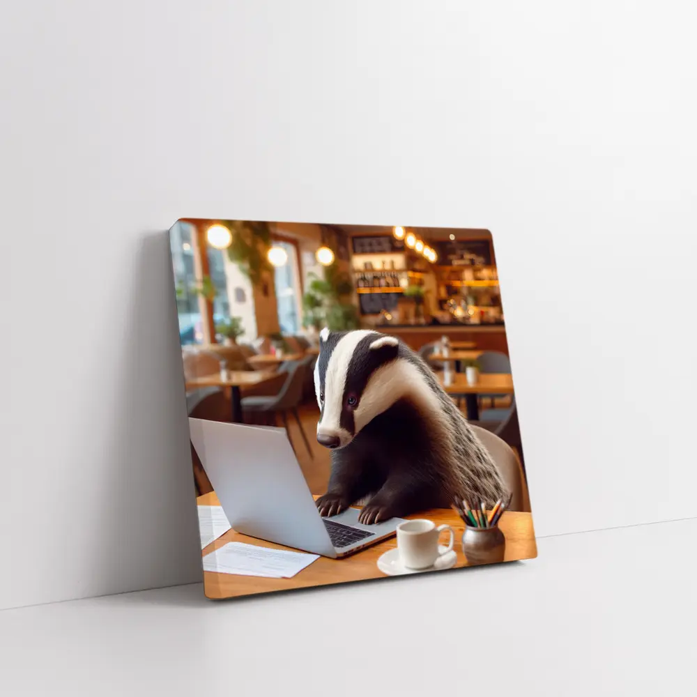 Badger Working On Laptop In Cafe – Wall Art