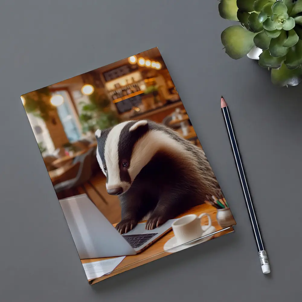 Badger Working On Laptop In Cafe – Notebooks