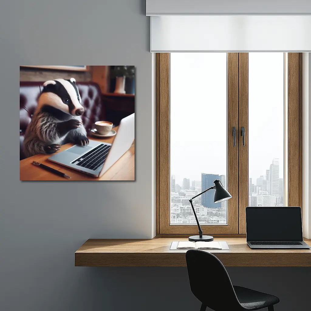Badger Working On Laptop In Cafe – Wall Art