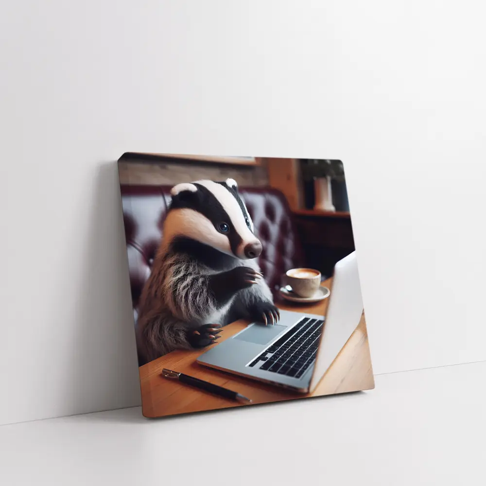 Badger Working On Laptop In Cafe – Wall Art